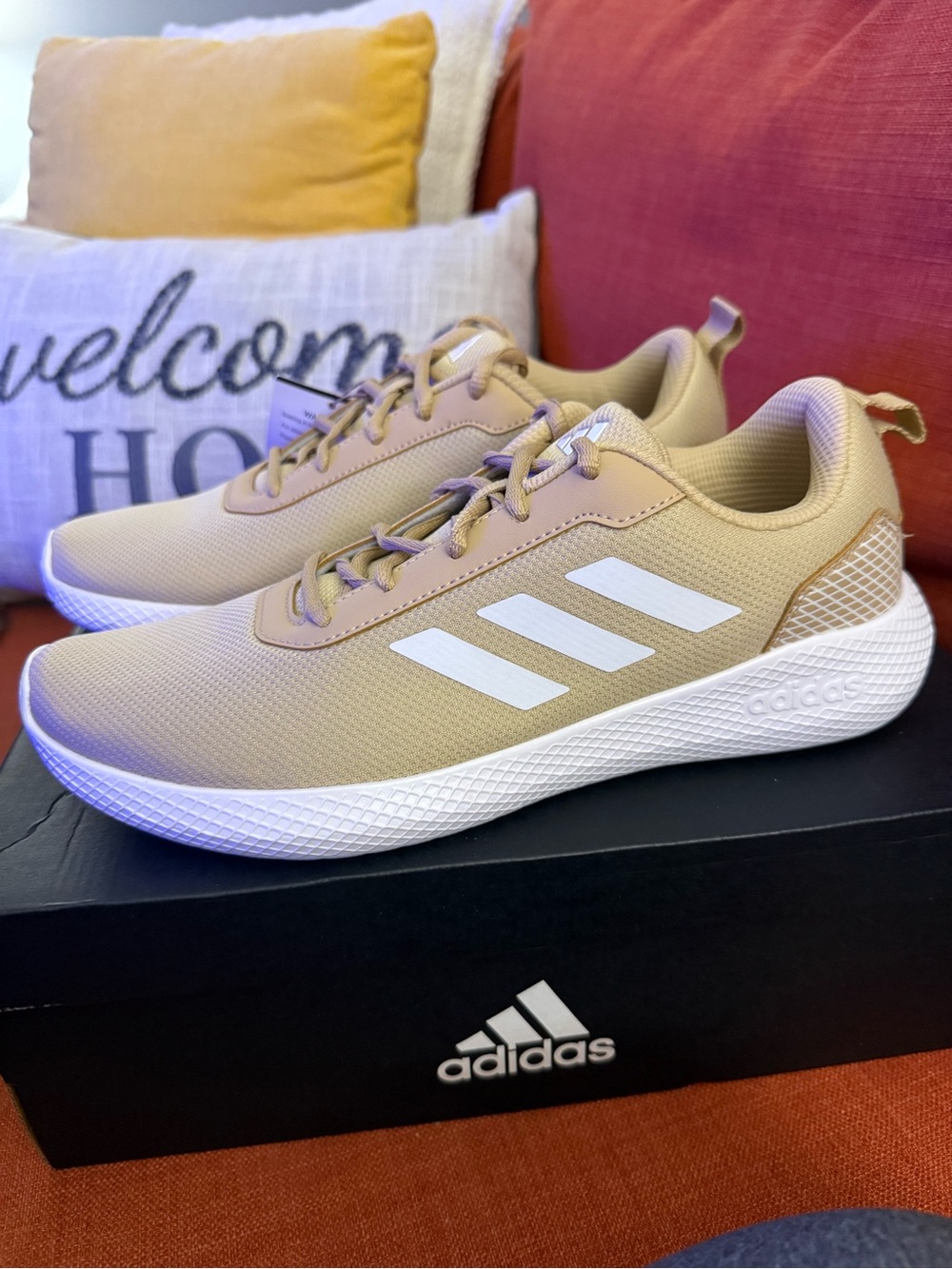 adidas Men’s Tan Sneakers with White Three-Stripes